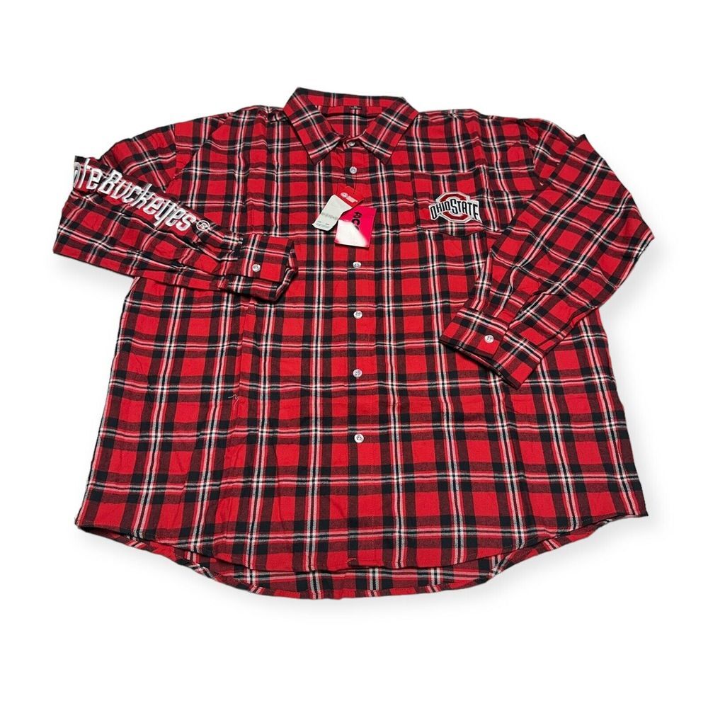 NWT Men's FOCO Ohio State Buckeyes NCAA Plaid Long Sleeve Flannel Shirt Size XXL